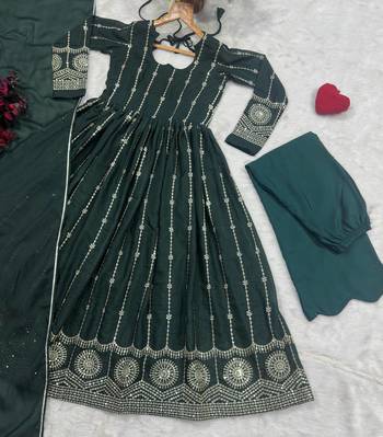 Women’s Dark Green Embroidered Anarkali Kurta Set With Dupatta & Pent 5
