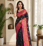 black color zari weaves and meenakari work in border having contrast pallu silk blend saree