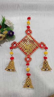decorative subh labh pom pom bell hanging  all festival decor(pack of 2) 1