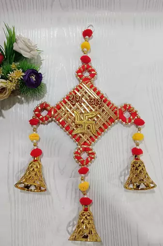 decorative subh labh pom pom bell hanging  all festival decor(pack of 2)