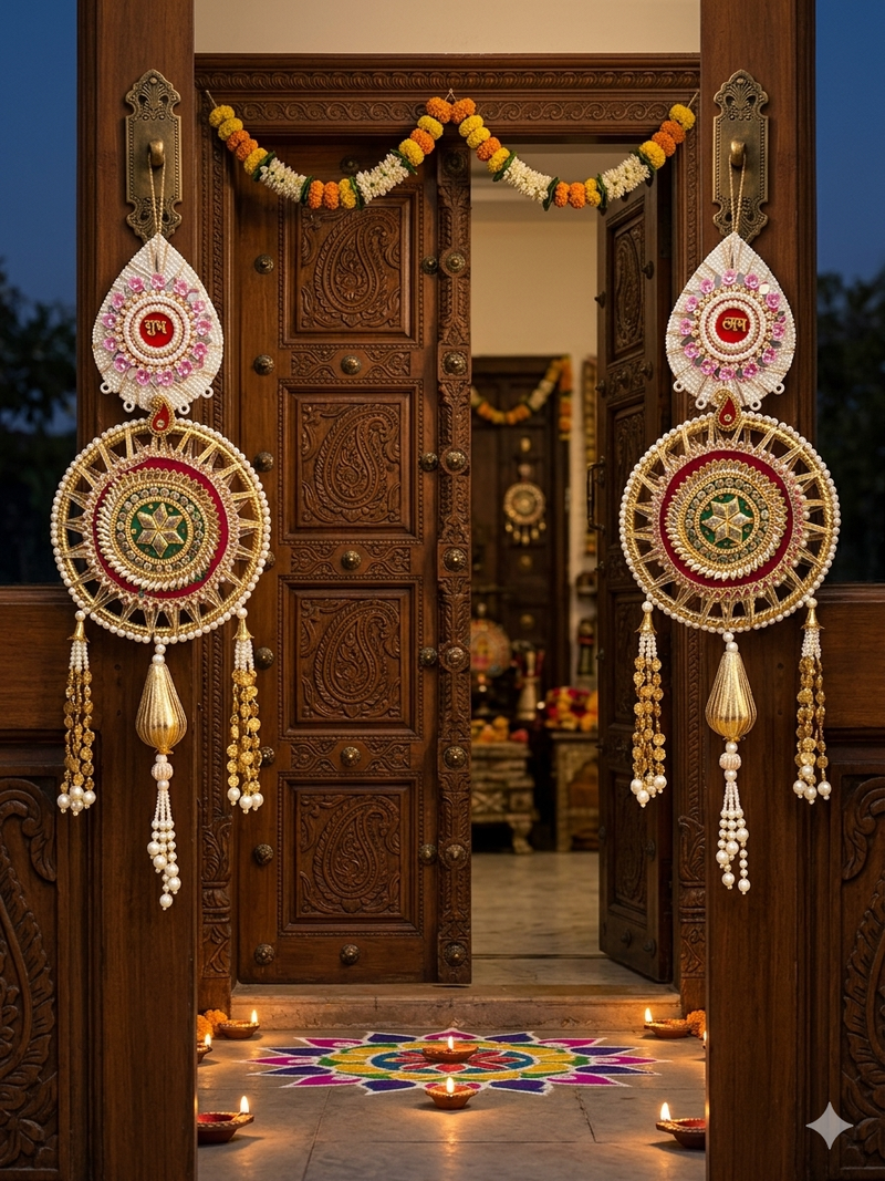 shubh labh door hanging for home   handmade pearl & beaded decorative hanging decoration (pack of 2)