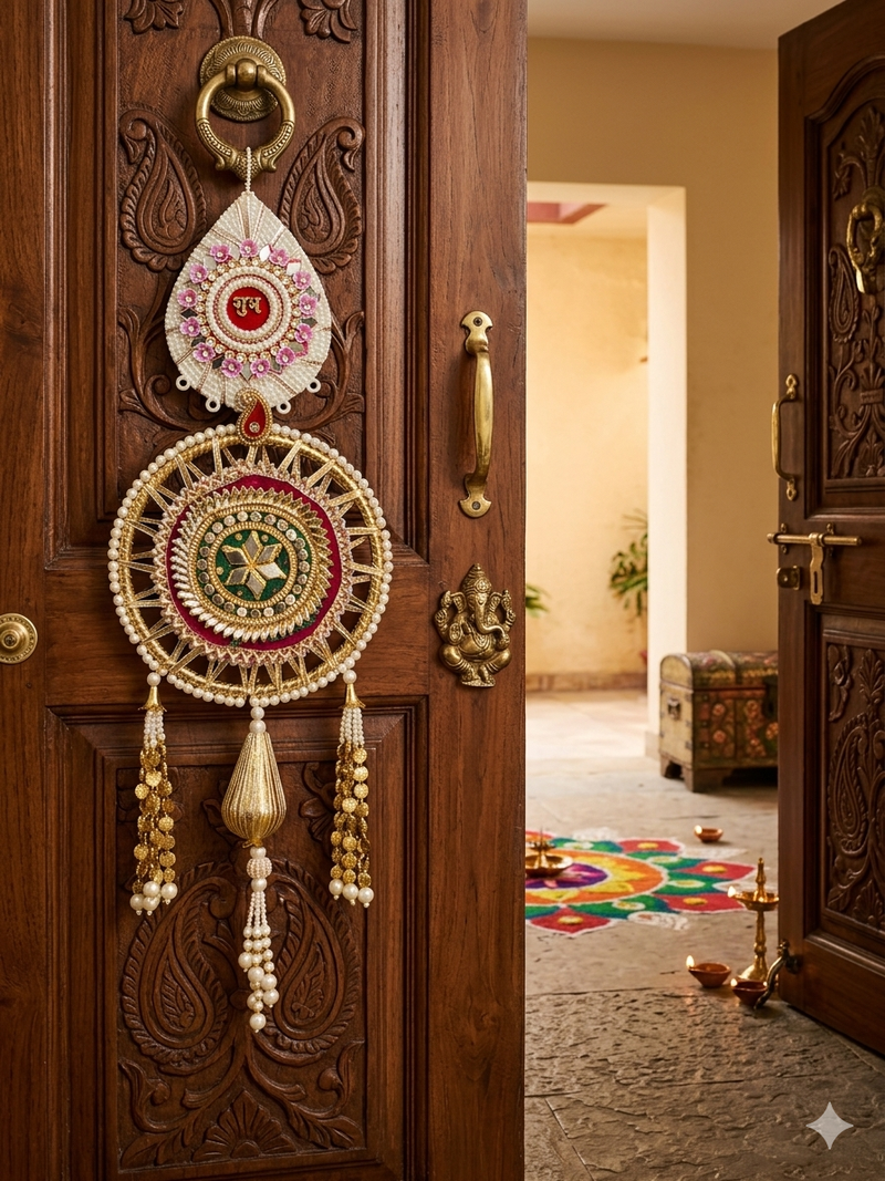 shubh labh door hanging for home   handmade pearl & beaded decorative hanging decoration (pack of 2)