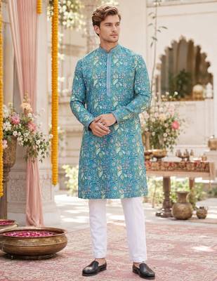 Blue digital printed work cotton straight kurta 1