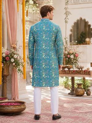 Blue digital printed work cotton straight kurta 2
