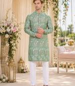 Green digital printed work cotton straight kurta