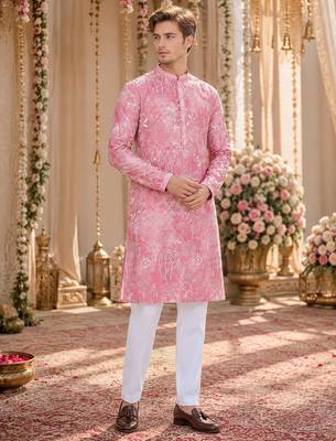Pink digital printed work cotton straight kurta 1