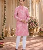 Pink digital printed work cotton straight kurta