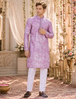 Purple digital printed work cotton straight kurta 1