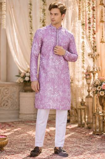 Purple digital printed work cotton straight kurta