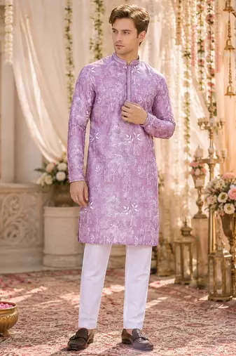 Purple digital printed work cotton straight kurta