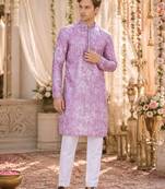 Purple digital printed work cotton straight kurta