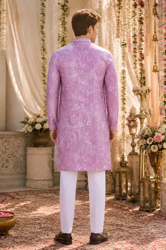 Purple digital printed work cotton straight kurta