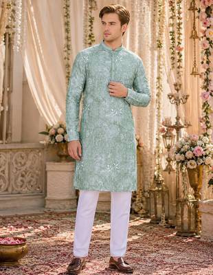 Sea green digital printed work cotton straight kurta 1