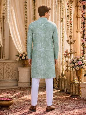 Sea green digital printed work cotton straight kurta 2