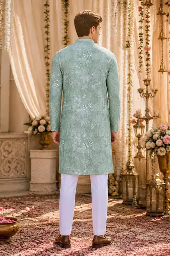 Sea green digital printed work cotton straight kurta
