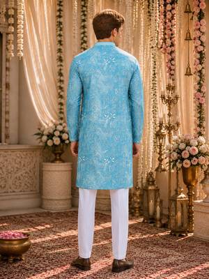 Sky blue digital printed work cotton straight kurta 2