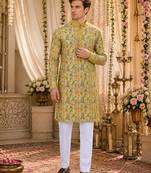 Yellow digital printed work cotton straight kurta