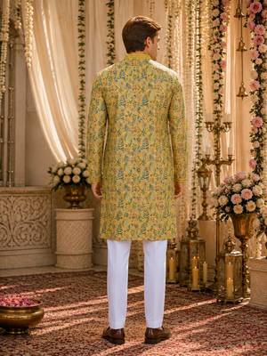 Yellow digital printed work cotton straight kurta 2