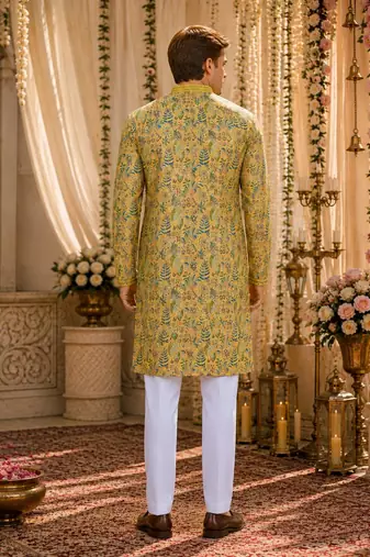 Yellow digital printed work cotton straight kurta