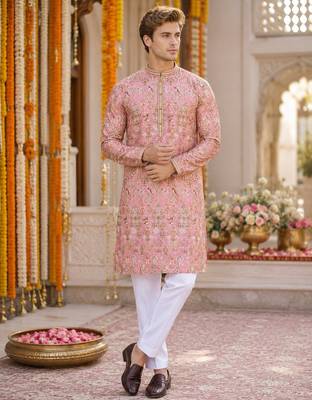 Peach digital printed work cotton straight kurta 1