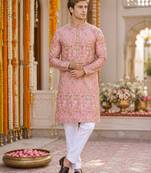 Peach digital printed work cotton straight kurta