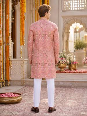 Peach digital printed work cotton straight kurta 2