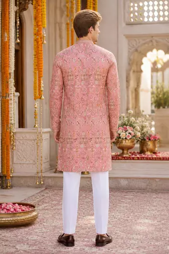 Peach digital printed work cotton straight kurta