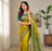 olive green color zari weaves and meenakari work in border having contrast pallu silk blend saree