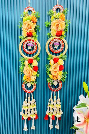 handmade artificial flower door hanging lotus design  handmade shubh labh entrance decoration (pack of 2) 
