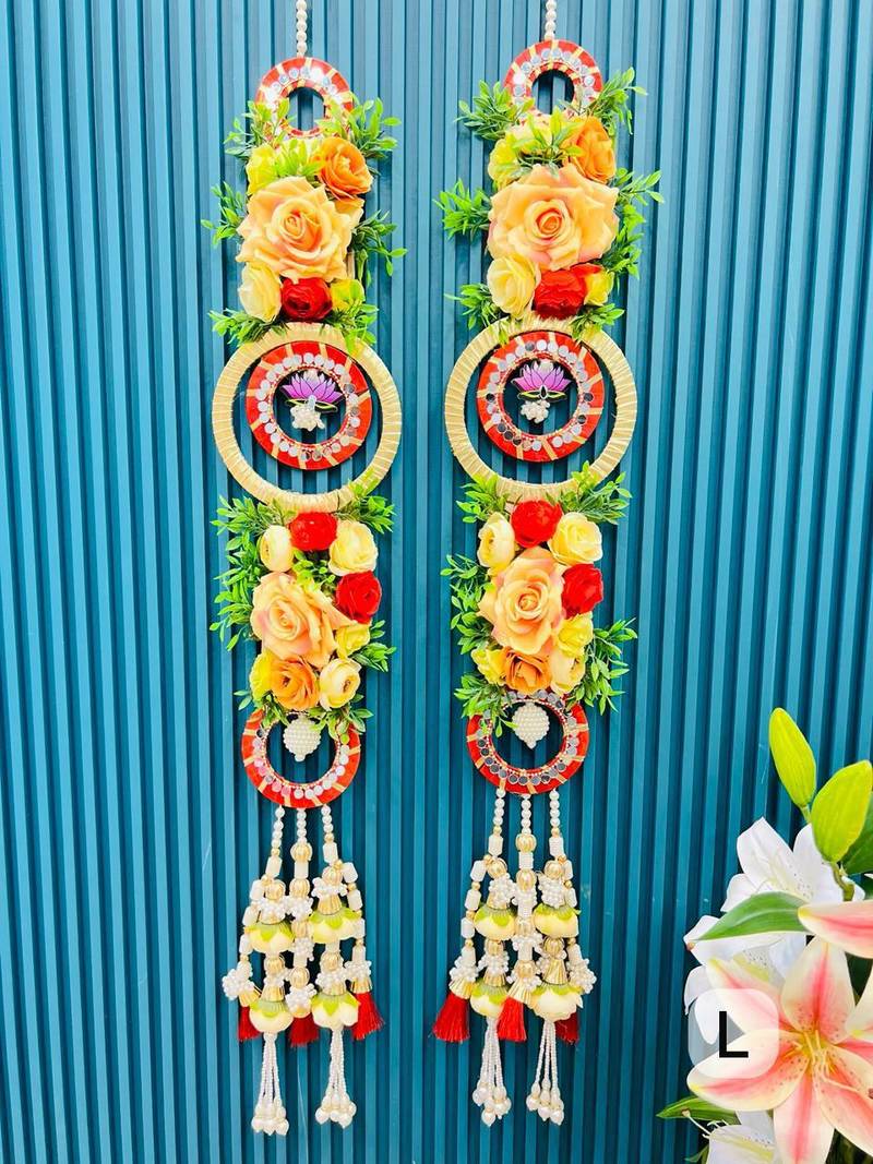 handmade artificial flower door hanging lotus design  handmade shubh labh entrance decoration (pack of 2) 