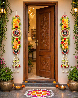 handmade artificial flower door hanging lotus design  handmade shubh labh entrance decoration (pack of 2)  2