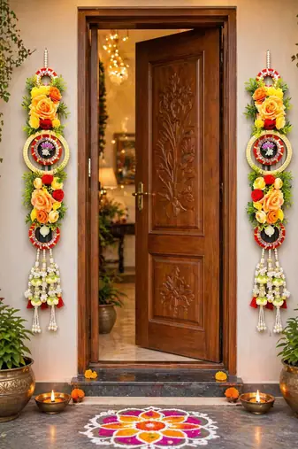 handmade artificial flower door hanging lotus design  handmade shubh labh entrance decoration (pack of 2) 