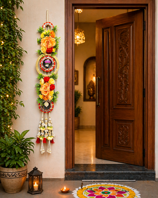 handmade artificial flower door hanging lotus design  handmade shubh labh entrance decoration (pack of 2)  3
