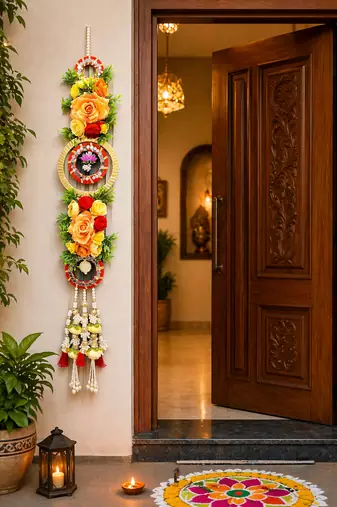 handmade artificial flower door hanging lotus design  handmade shubh labh entrance decoration (pack of 2) 