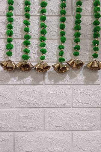 handmade wall door pom pom string golden beads decoration item for home  (pack of 4) 
