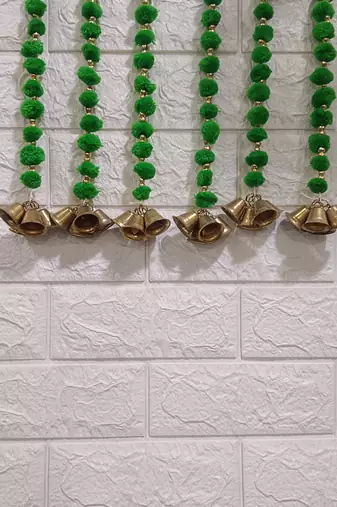 handmade wall door pom pom string golden beads decoration item for home  (pack of 4) 