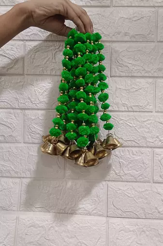 handmade wall door pom pom string golden beads decoration item for home  (pack of 4) 