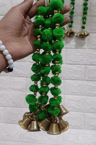 handmade wall door pom pom string golden beads decoration item for home  (pack of 4) 