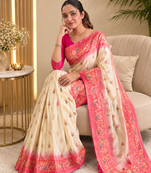 white color zari weaves and meenakari work in border having contrast pallu silk blend saree