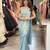 Women   s pastel sky blue designer saree with embroidered blouse