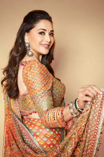 Premium Orange Silk Blend Saree With Real Mirror Work & Print