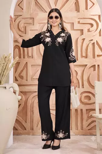 Women's black embroidered kurti with pant set