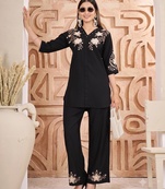 Women's black embroidered kurti with pant set