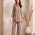 Brown co-ord set for women with handwork floral motifs