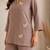 Brown co-ord set for women with handwork floral motifs