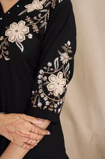 Women's black embroidered kurti with pant set