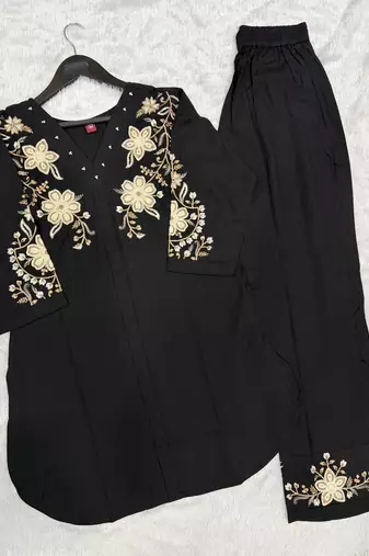 Women's black embroidered kurti with pant set
