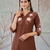 Women's brown embroidered kurti with pant set