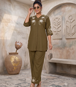 Women's mehendi embroidered kurti with pant set