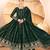 Dark green sequins & thread embroidered star georgette anarkali suit with pants & dupatta